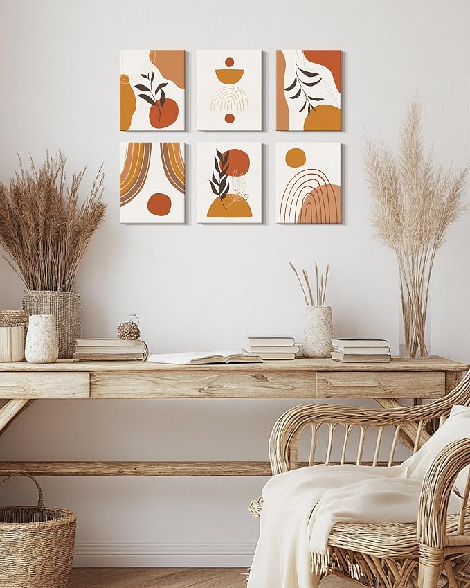 Drsoum Boho Framed Wall Art Minimalist Geometric Abstract Boho Room Decor Mid Century Modern Bohemian Prints for Living Room Bedroom Ready to Hang 8x10inx6pcs (Framed)