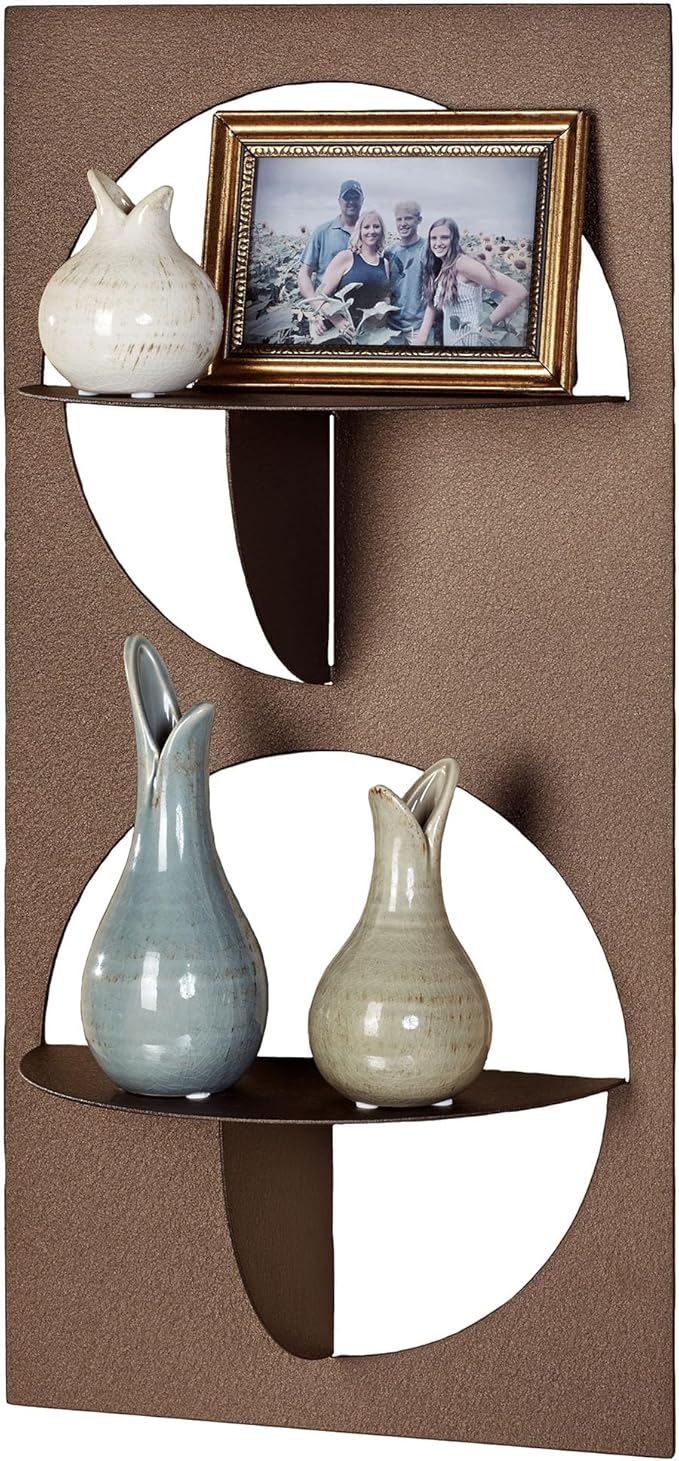 Touch of Class Corydon Vertical Modern Bronze Metal Wall Shelf with Two Shelves | Contemporary Style Shelving Decor for Bedroom, Living Room, Bathroom, Kitchen, Hallway, Entryway