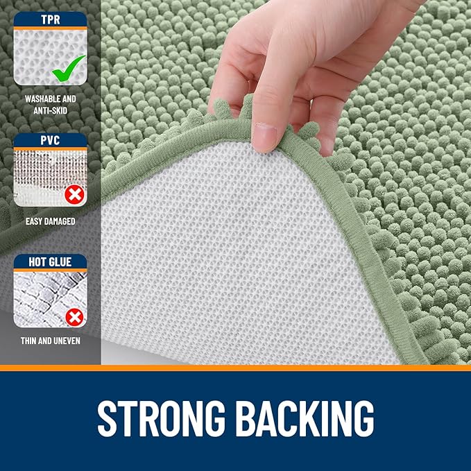 OLANLY Bathroom Rugs 35x24, Extra Soft Absorbent Chenille Bath Rugs, Rubber Backing Quick Dry, Machine Washable Bath Mats for Bathroom Floor, Tub and Shower, Home Decor Accessories, Sage Green
