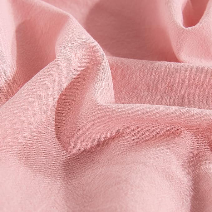 NEXHOME PRO Duvet Cover Full 100% Washed Cotton, Organic Natural Linen Like Textured, Breathable, Durable, Home Bedding Set, Heathered Pink 8090
