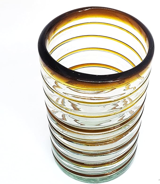 Amber Spiral 14 oz Drinking Glasses (set of 6), Recycled Glass, Lead-free, Toxin-Free (Drinking)