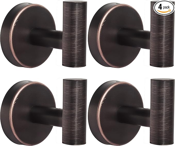 Bathroom Robe Towel Hooks Coat Wall Hook Stainless Steel Heavy Duty Door Hanger Clothes Cabinet Closet Sponges Hook for Bathroom Bedroom Kitchen Hotel Pool 4 Packs (Oil Rubbed Bronze)