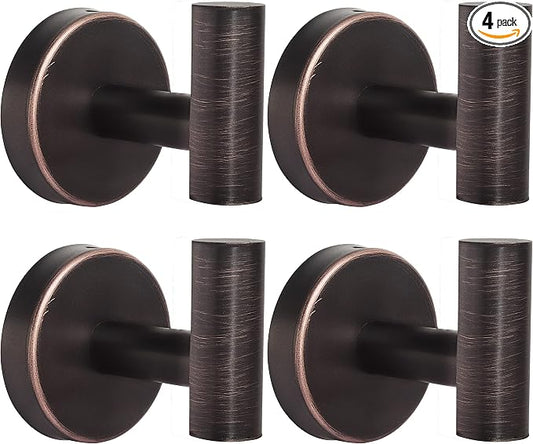 Bathroom Robe Towel Hooks Coat Wall Hook Stainless Steel Heavy Duty Door Hanger Clothes Cabinet Closet Sponges Hook for Bathroom Bedroom Kitchen Hotel Pool 4 Packs (Oil Rubbed Bronze)