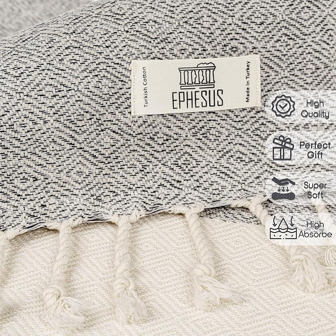 Hand Towels - Set of 2 | 18" x 30" - Decorative Turkish Hand Towel for Bathroom, Kitchen, Guest, Face, Hair, Tea, Dishcloth (Diamond, Light Grey)
