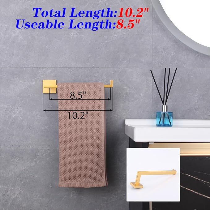 GERZWY Bathroom 3-Piece Hardware Set Gold Stainless Steel - Coat Hook Toilet Paper Holder Towel Ring IG18567-3BE