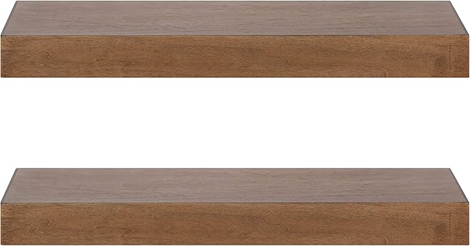 Kate and Laurel Havlock Modern Floating Shelves, Set of 2, Rustic Brown, Farmhouse Storage and Display Shelves for Wall