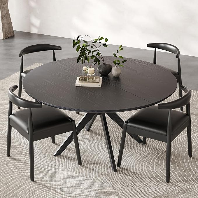 Soohow 47.2" Solid Wood Round Dining Table for 4-6 People with Intersecting Pedestal Base, Circle Kitchen Tables for Dining Room, Kitchen, Black