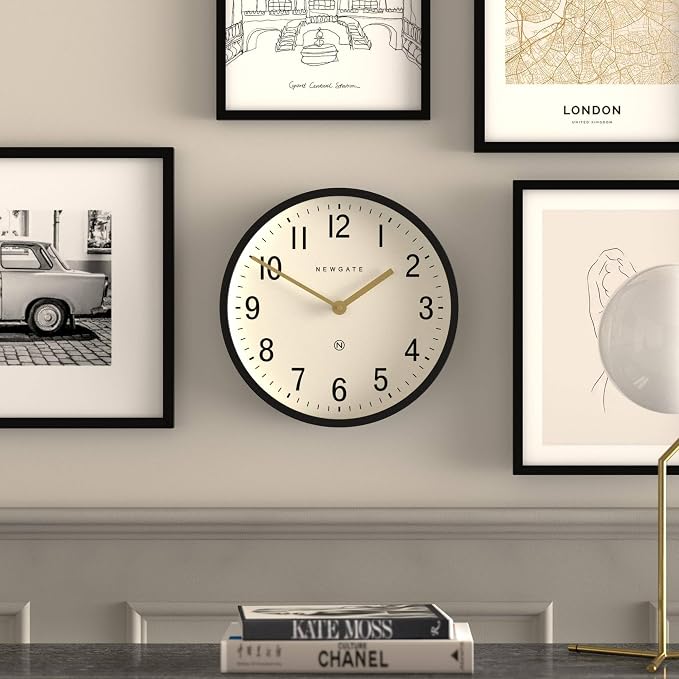 NEWGATE® Master Edwards wall Clock | Mid-Century Style Clock | 12 inch | Deep Metal case in matt Black | Modern Retro Design for Kitchen, Living Room or Office