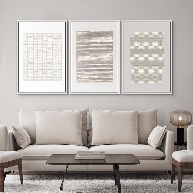 SIGNWIN Framed Canvas Print Wall Art Set Tan Geometric Pattern Landscape Abstract Shapes Cozy Neutral Modern Art Decorative Boho Relax/Zen Nordic for Living Room, Bedroom, Office - 16"x24"x3 White
