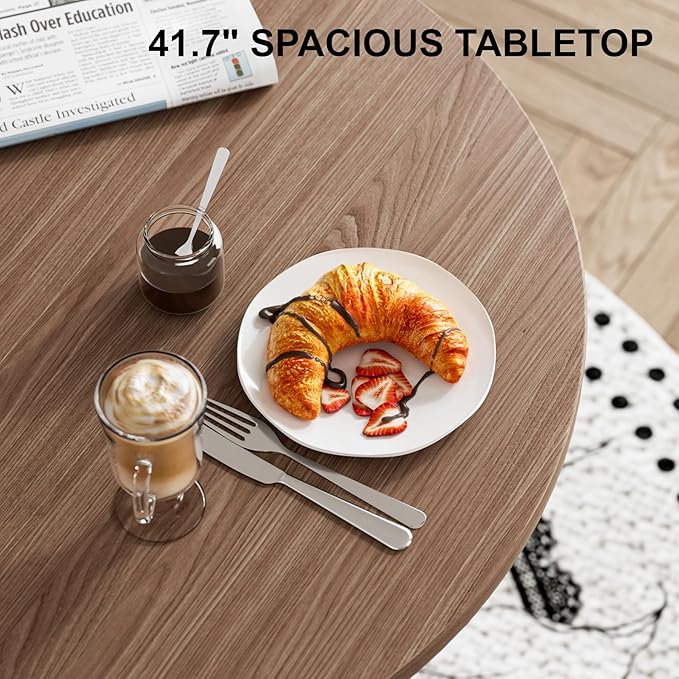 Rophefx Round Dining Table, 41.7" Modern Wood Kitchen Table for 4, Pedestal Circle Dining Tables, Fluted Dining Table for Leisure, Coffee, Kitchen, Dining Room φ41.7" x 29.9"H (Walnut Color)