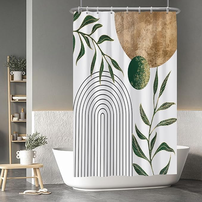Baocicoo Mid Century Minimalist Shower Curtain Green Abstract Moon Contemporary Sun Semicircle Shower Curtain for Bathroom Geometric Aesthetic Bathtub Bathroom Decorations with Hooks 48x72 Inches