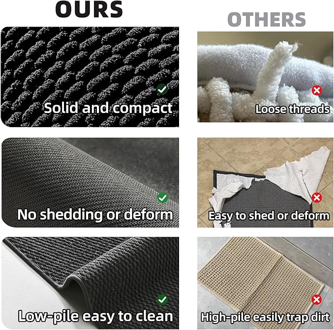 Black Bathroom Rugs Non Slip Washable, Super Absorbent Thin Bath Mat Quick Dry Low Pile Bathroom Rug, Black 20''x30''