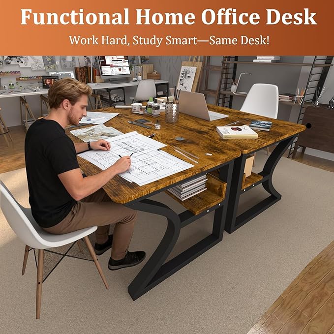 47 X 23.6'' Computer Desk, Home Office Desks w/Shelf Storage, Computer Desk w/Metal Frame, Cable Management, Study Student Desk Writing Work Table Deeper & Thicker Desktop for Home Bedroom