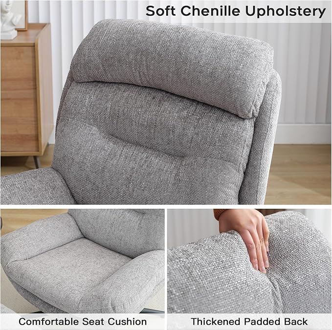 Swivel Accent Chair with Ottoman Set for Living Room, Chenille Comfy Reading Chair with High Back, TV Lounge Chair with 360 Degree Swiveling, Tilting for Bedroom, Modern Armchair with Footrest, Grey