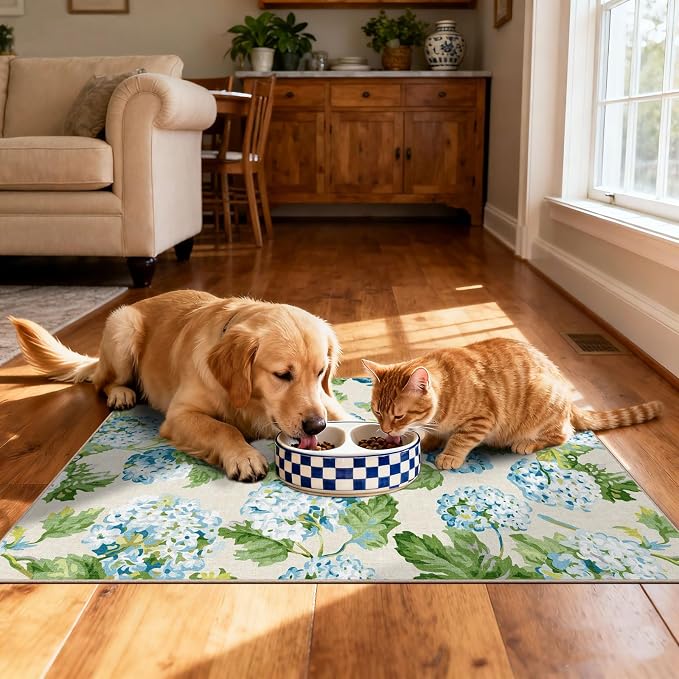 Front Door Mat Outside Entrance - 2x3 Spring Non-Slip Washable Doormat Indoor Outdoor Entrance Light Blue Green Floral Rug Small Throw Rugs for Entryway Bedroom Kitchen Front Porch Decor