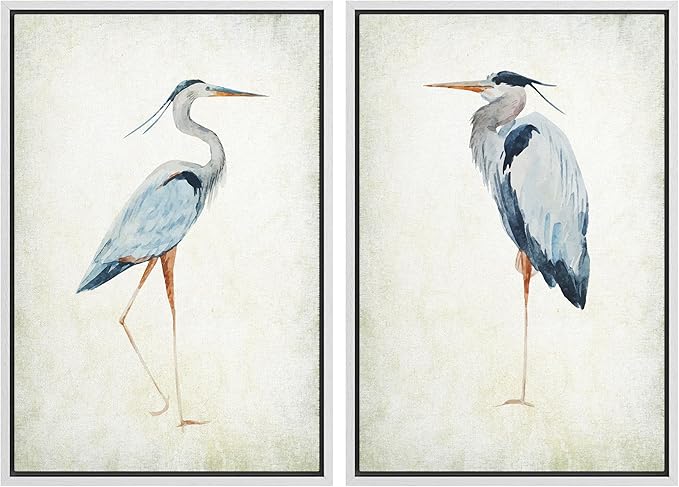 MUDECOR Framed Canvas Print Wall Art Heron Bird Illustrations Modern Art Decorative Bohemian Colorful Chic for Living Room, Bedroom, Office - 24"x36"x2 White