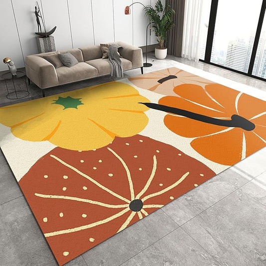 Cartoon Pumpkin Large Area Rug, Autumn Harvest Pumpkin Non Slip Print Rugs, Soft Machine Washable Carpet for Indoor Bedroom Living Room Office Decor Rug - 6 ft x 9 ft