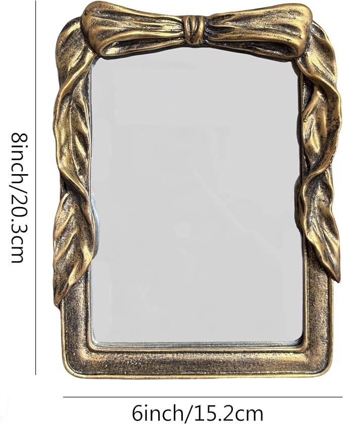 Vintage Rectangular Vanity Desk Mirror - 8x6Inch Wall-Mounted & Tabletop Decorative Ornate Gold Accent Retro Makeup Mirror for Bedroom Dresser Living Room Bathroom Dorm Champagne Gold