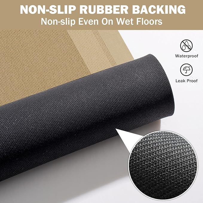 Non Slip Bath Mat, Rubber Backing Ultra Thin Bathroom Rugs Fit Under Door Quick Dry Super Absorbent Washable Bath Rug Shower Mat for Bathroom Floor Bathtub Shower Sink, Easy Care Brown 24"x 35"
