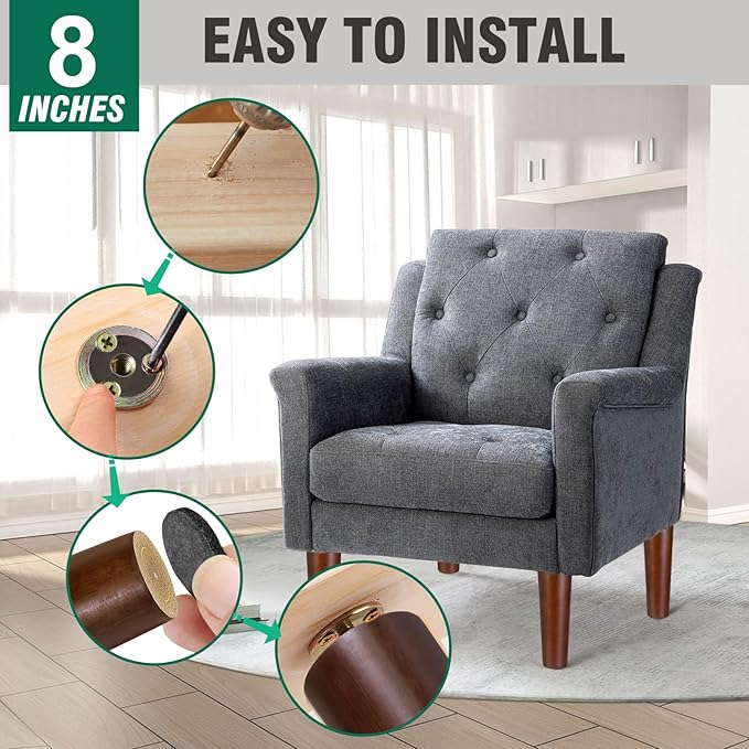 FoDau770 Brown Rubber Wood Furniture Legs 8 Inches, Straight Tapered Wood Feet Mid Century Sofa Legs Set of 8, 5/16" UNC Furniture Feet for Cabinet Couch Dresser Chair Ottoman Table