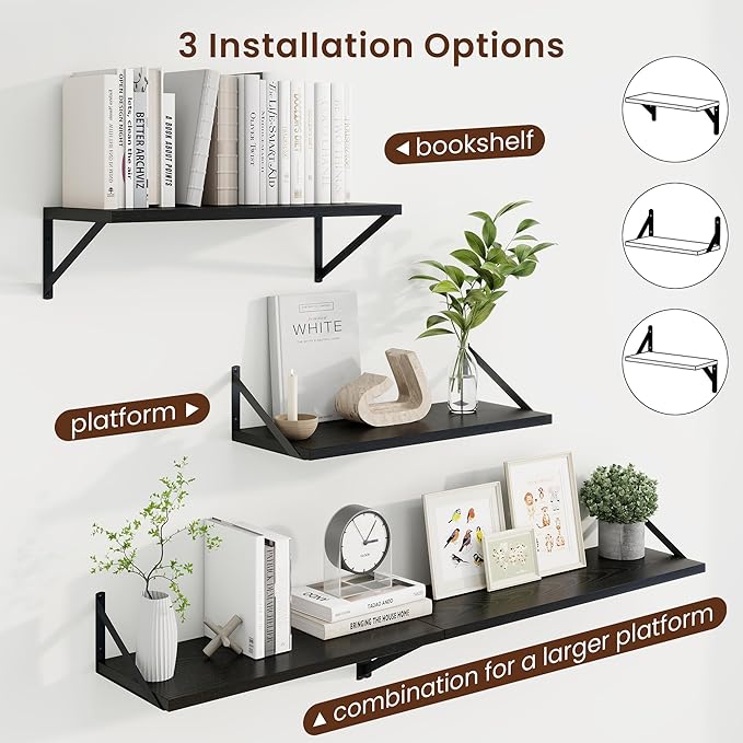 Axeman Deep Floating Shelves | 24 Inch Black Wall Shelves Set of 2 | 10 Inch Deep Wood Floating Shelves for Wall | 24" W x 10" D Black Shelves for Living Room Bathroom Kitchen