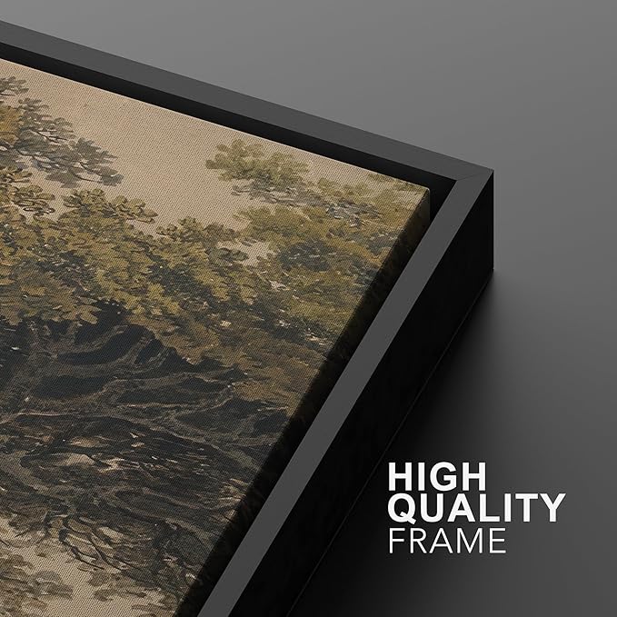 MUDECOR Framed Wall Art Print Set Vintage Landscape Rustic Tree and Mountain View Illustrations Decorative Colorful for Living Room, Bedroom, Office - 16"x24"x3 Black