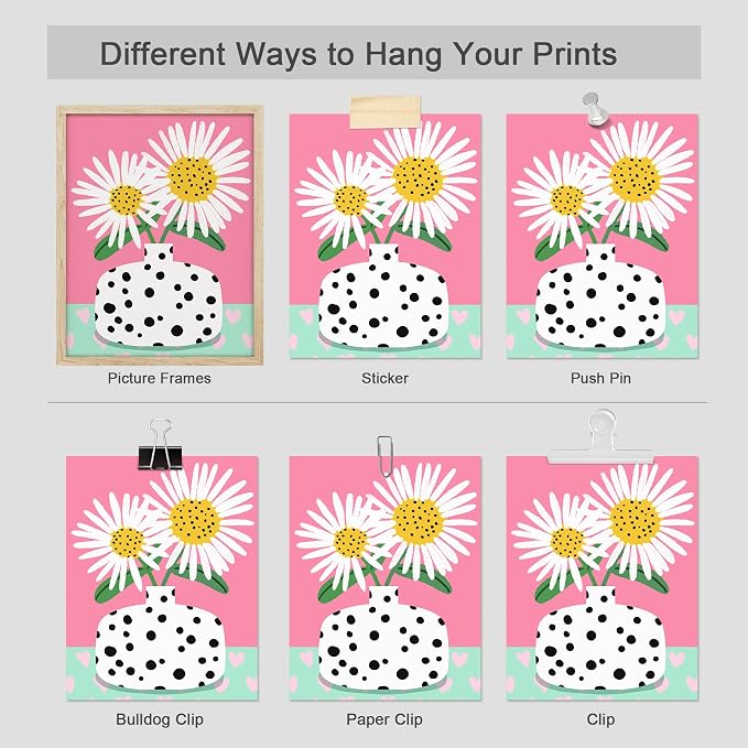 SIGNWIN Adhesive Canvas Poster I'm a Barbie Girl in The Barbie World Heart, Chrysanthemum Illustration Wall Decor Prints, Preppy Room Decor for Bedroom - 8"x10"x 4
