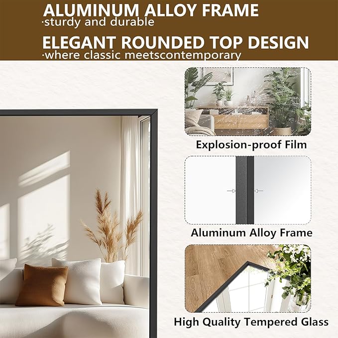 Koonmi 81"x41" Floor Mirror Full Length, Bedroom Floor Body Mirror with Stand, Large Black Mirror, Leaning, Standing or Hanging Horizontally/Vertically