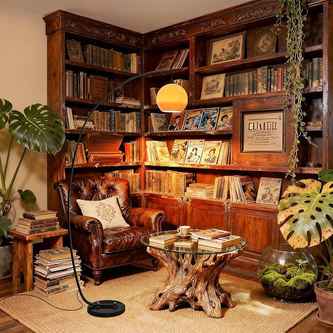 71" Arc Floor Lamp Mid Century Modern Orange Floor Lamp Globe Glass Standing Lamp With E26 3-Color Temperatures Marble Base Tall Light For Living Room Bedroom Study Dining Room(Includes Bulb) (Orange)