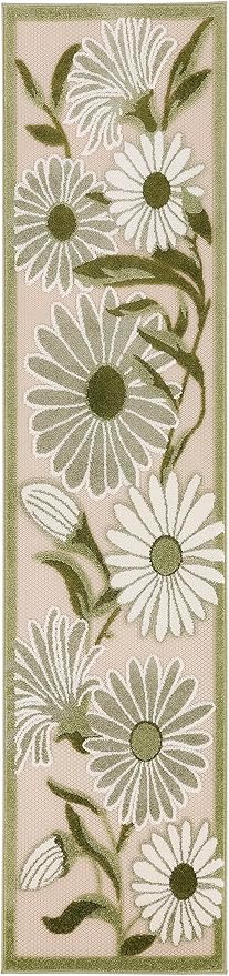 Nourison Home Aloha Ivory Green 2'3" x 8' Area Rug - Easy Clean, Non Shedding, Bed Room, Living Room, Dining Room, Kitchen (8' Runner)