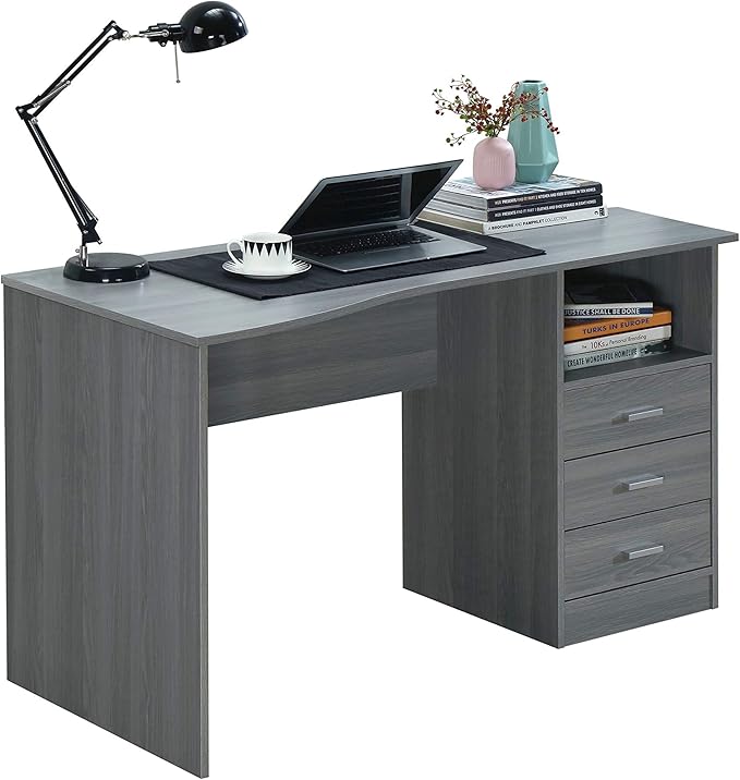 Techni Mobili 51" W Classic Computer Desk with Drawers, 3-Drawer Home Office Desk with Storage (Light Grey)