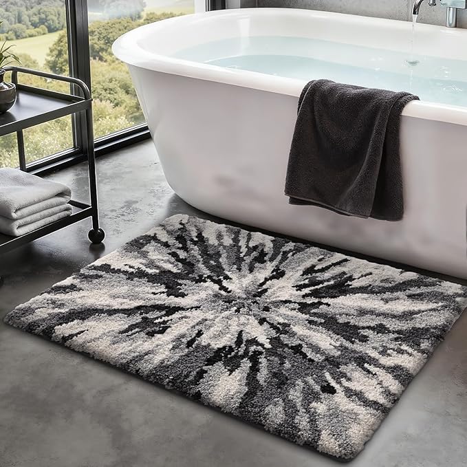 LUMI Bathroom Rugs, Soft Absorbent Bath Mat for Modern Home Decor, Non-Slip Quick-Dry Bath Rug, Machine Washable Floor Mat for Shower and Tub, Entryway, 24"x36", Grey