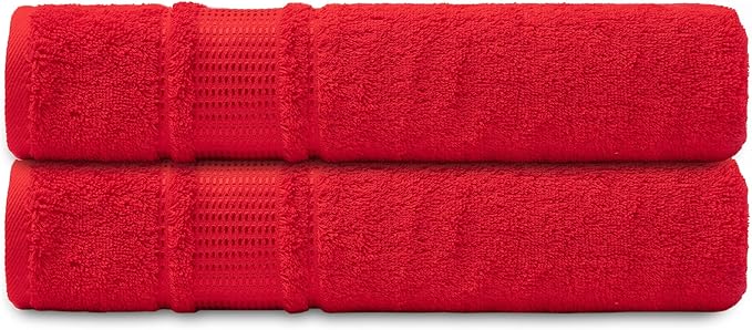 Melissa Linen, 2 Piece Bath Towel Set, 100% Turkish Cotton Bath Towels for Bathroom, Absorbent, Quick Dry, Durable and Soft Shower Towel, 28 in x 55 in, Spa and Hotel Quality, Red