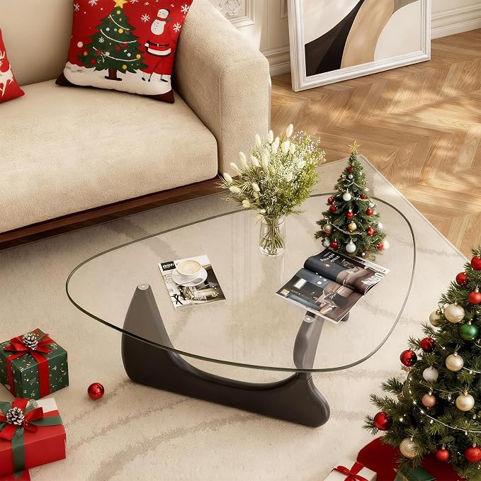Modern Triangle Glass Coffee Table, Mid Century Coffee Table for Living Room Bedroom Reception Office Tables