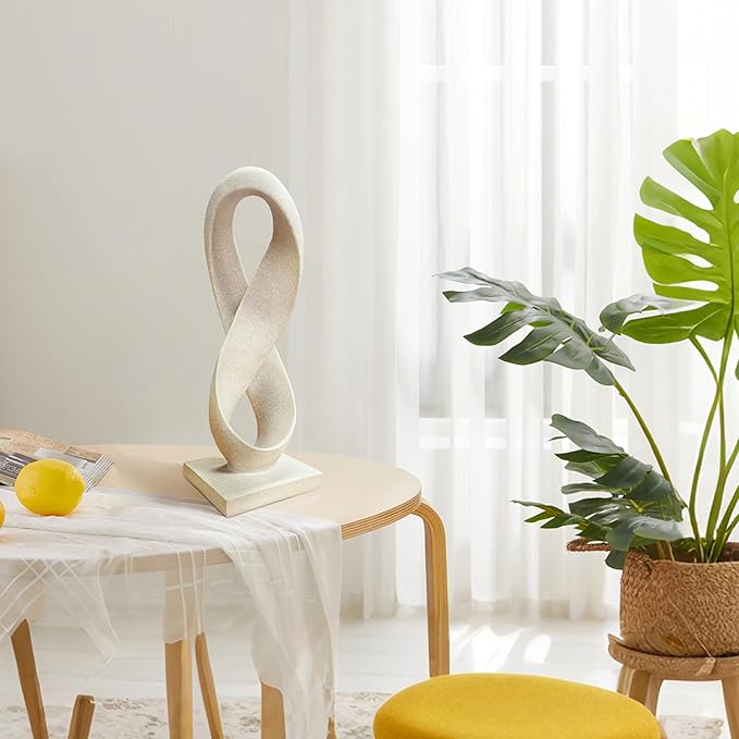 SIMON'S SHOP Modern Minimalist Abstract Sculpture, 14.5'' Tall Figure Eight Infinity Statue, Resin Hand Crafted Accent Décor for Home Office Tabletop Shelf Mantel
