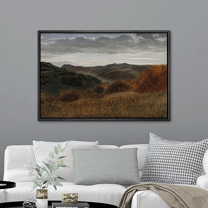 MUDECOR Framed Canvas Print Wall Art Country Mountain Range Filed Landscape Illustrations Fine Art Decorative Zen Multicolor Country/Farmhouse Retro for Bedroom - 24"x36" Black