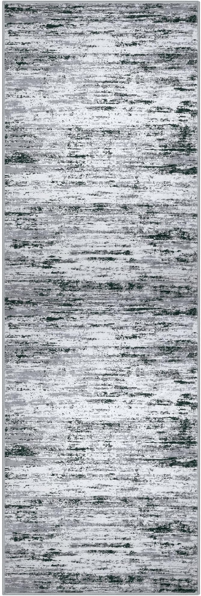 Lansny Modern Abstract Runner Rug 3x8, Black Grey White Washable Kitchen Runner Non-Slip Soft Hallway Rug Runner Thin Print Faux Wool Carpet for Entryway Bedroom Laundry Room Indoor Home Office Decor