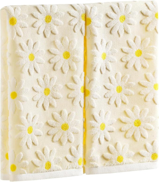 Quera 2 Pack Hand Towels Spring Summer White Flower Daisy Farmhouse Cotton Bathroom Decorative Towels Set for Drying, Cleaning, Cooking, Holiday 13.7'' x 29.5''