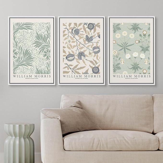 wall26 Framed Canvas Print Wall Art Set William Morris Flower Market Exhibition Poster Nature Wilderness Illustrations Modern Art Decorative Floral Botanical Minimal for Bedroom - 24"x36"x3 White