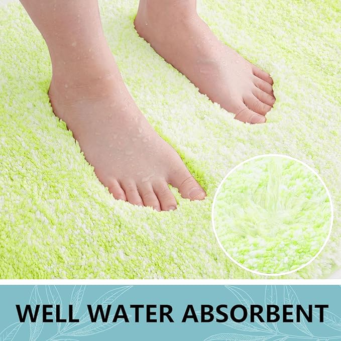Arotive Microfiber Bathroom Rugs, Shaggy Soft and Absorbent Contour Toilet Rugs, Non-Slip, Thick Plush Machine Washable Dry Bath Mats for Toilet Base, 30x20, Light Green, Rectangular