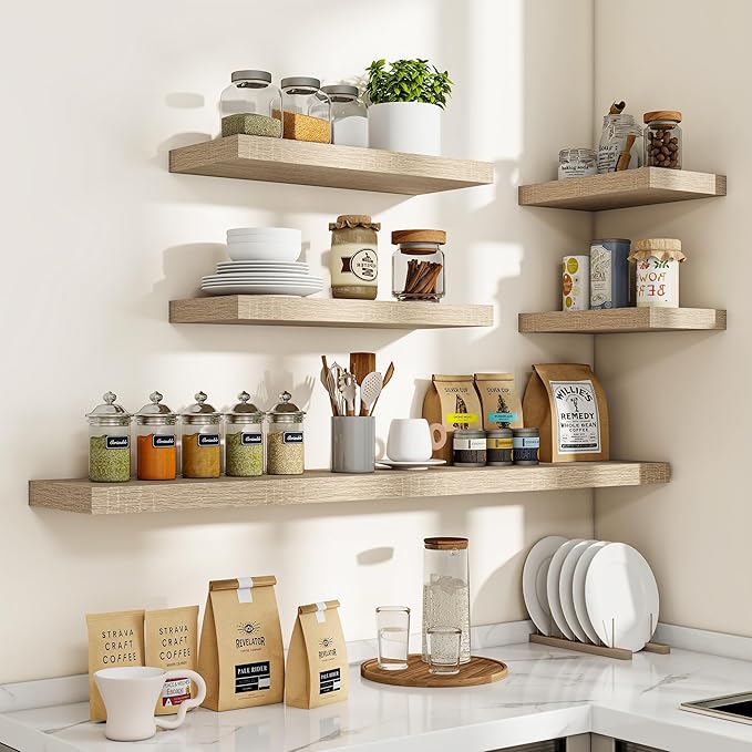 48 Inch Floating Shelves, 3D Textured Wood Grain, 48"x9.25"x1.5" Inch Deep Floating Shelves for Wall, Wooden Shelves for Bathroom, Bedroom, Living Room, Vintage White Oak, 1 Piece