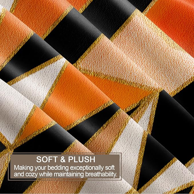 Geometric Marble Duvet Cover Full Size, Abstract Marble Texture Bedding Set 3 Piece, Modern Black Orange Brown Patterned Comforter Cover with Zipper Soft Microfiber, 2 Pillowcases