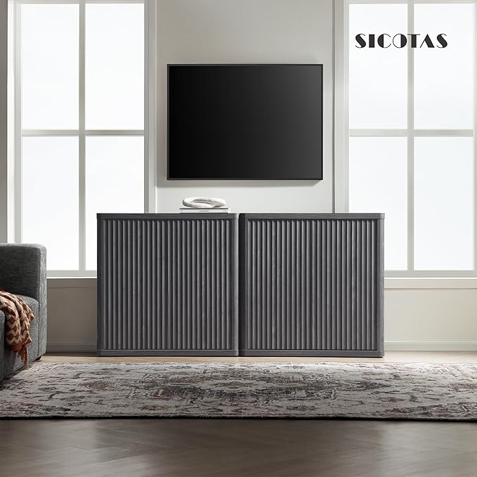 SICOTAS Buffet Cabinet with Storage 69.2" Sideboard Accent Modern Credenza with Doors & Shelves Fluted Tall Media Console Mid Century Coffee Bar Table for Living Room Kitchen Dining Room Hallway