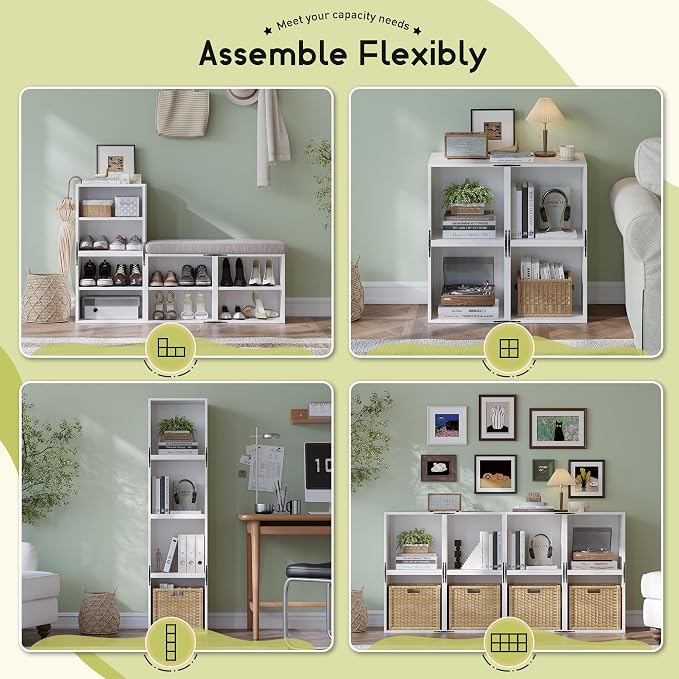 Homkdom 2 Cube Storage Organizer, DIY Book Shelf with Open Shelves, Stackable Cube Bookcase with Anti-Tip Design, Fits 11 "Storage Basket, Bedroom, Office, Dorm, White