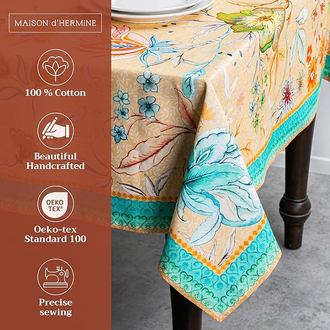 Maison d' Hermine Table Cloth Square Table 100% Cotton 60 x 60 Inches Tablecloth Reusable Decorative for Dining Room Farmhouse Home Valentines Day Decorations Spring Summer - Luxury Loft - Peach