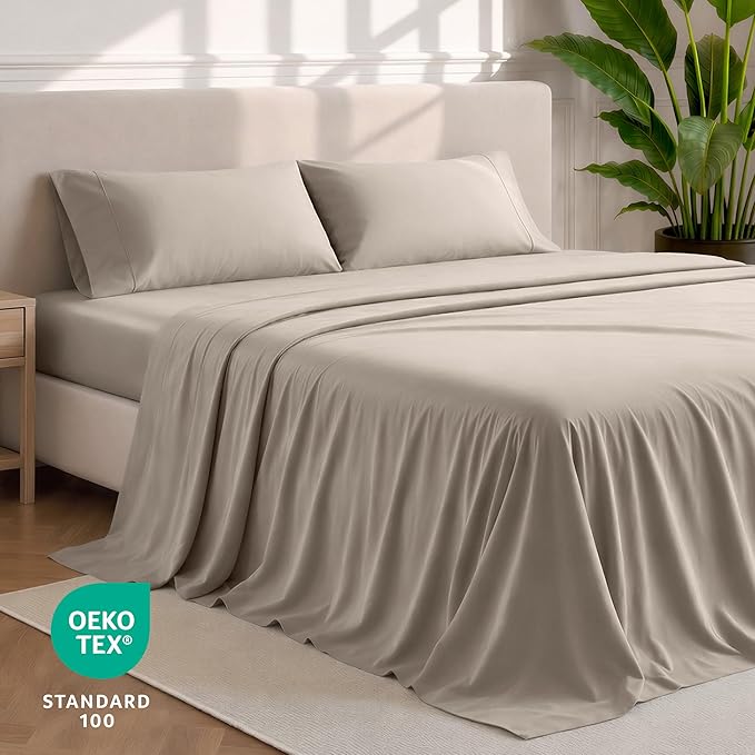 Bare Home Twin Sheet Set - 1800 Ultra-Soft Microfiber Twin Bed Sheets - Double Brushed - Deep Pockets - Easy Fit - 3 Piece Set - Bedding Sheets & Pillowcases (Twin, Khaki)