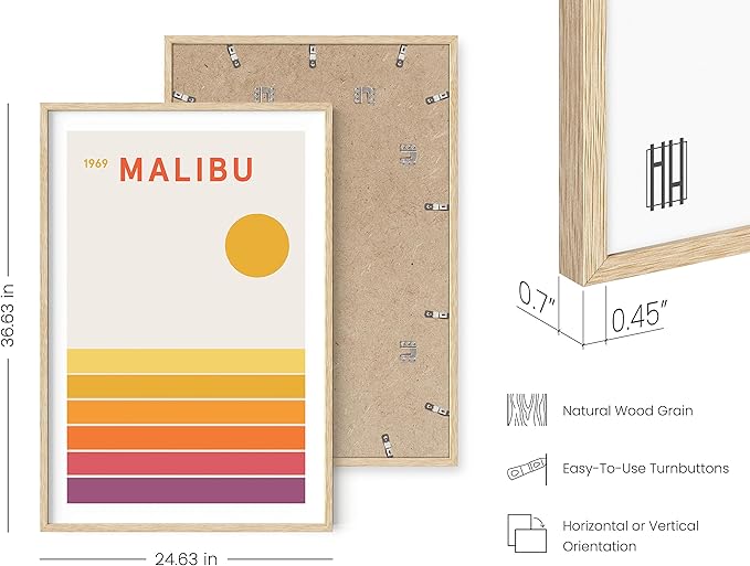 HAUS AND HUES Vintage California Wall Art - Travel Orange Geometric Wall Art (Beige Frame, 24x36)