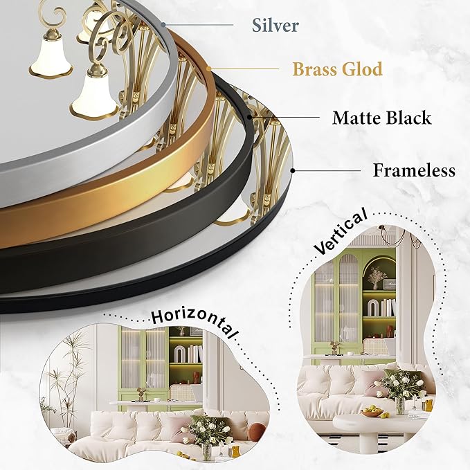 Bathroom Mirror - Irregular Wall Mirrors Decorative 24"x36" Asymmetrical Tempered Glass Frameless for Vanity, Bedroom, Living Room, Cloakroom, Entryway