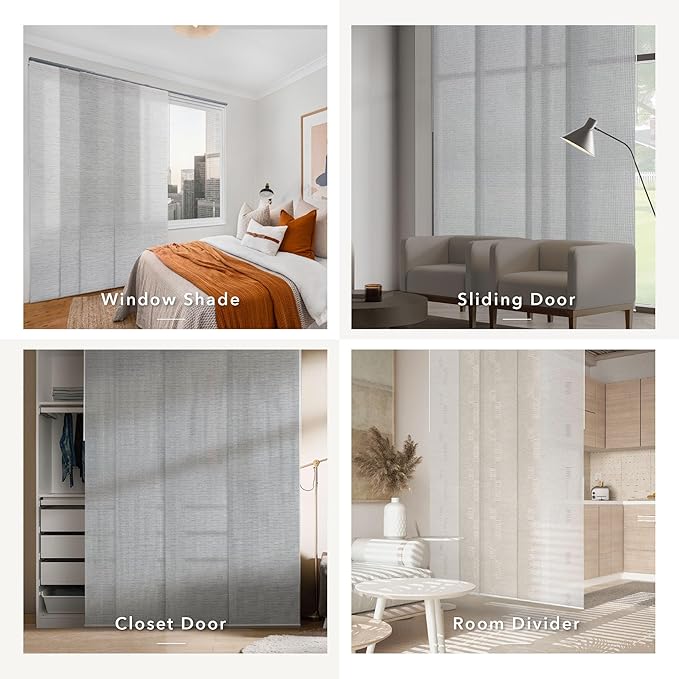 GoDear Design Shimmering Adjustable Sliding Panel Track Blinds, Vertical Window Blinds, Patio Door Blinds, Extendable Track from 45.8" to 86" W, Trimmable Panel Curtains Up to 96", Obsidian