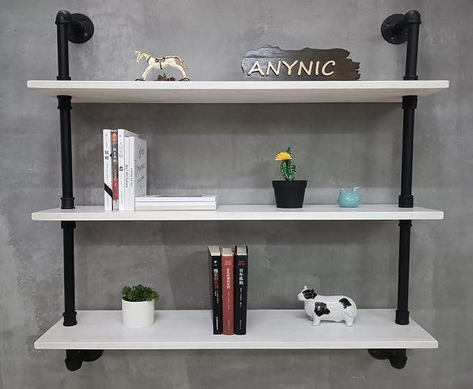 HDDFER Floating Bookshel Industrial Pipe Shelving Pipe Shelves Rustic White Wall Shelves 36 Inch Farmhouse Book Shelves for Kitchen Bar,Bathroom Wall Mounted